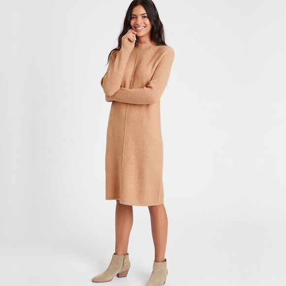 Banana Republic Long Sleeve Funnel Neck Sweater Dress Cool Beige XXSP #BAG10 - Picture 1 of 7
